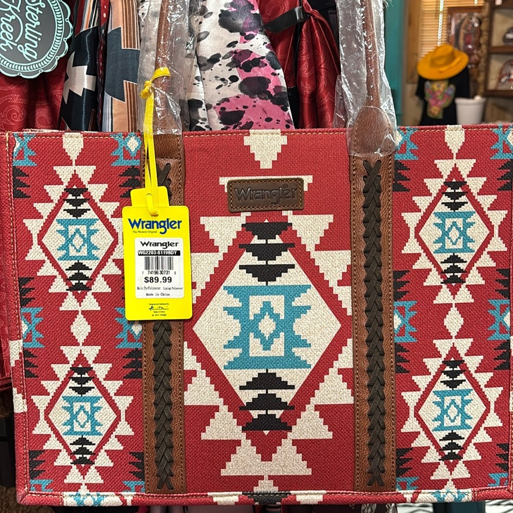 Wrangler Red and Blue Southwestern Tote Bag